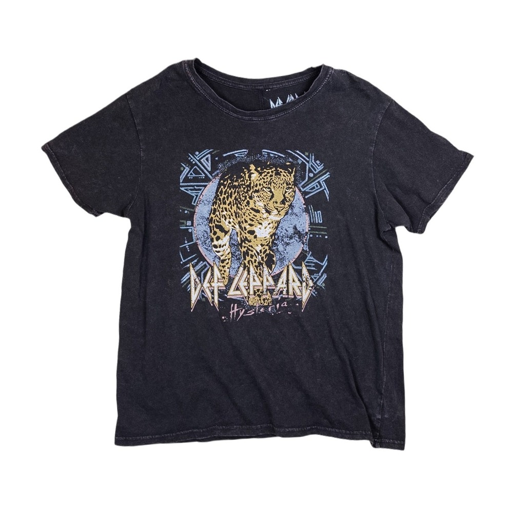 Def Leppard Graphic T-Shirt Mens Medium Black Excellent Hysteria Leopard Grunge